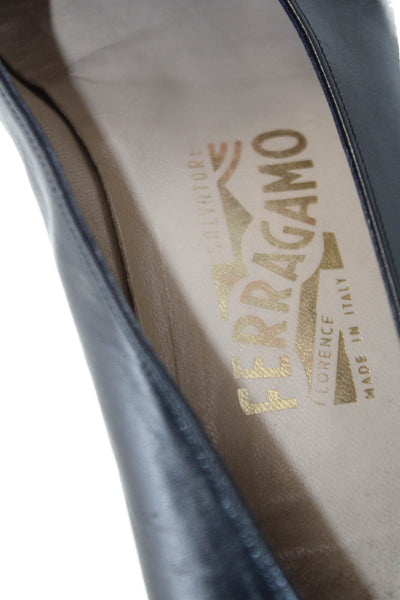 Salvatore Ferragamo Womens Leather Woven Toe Pumps Black Size 10 AA