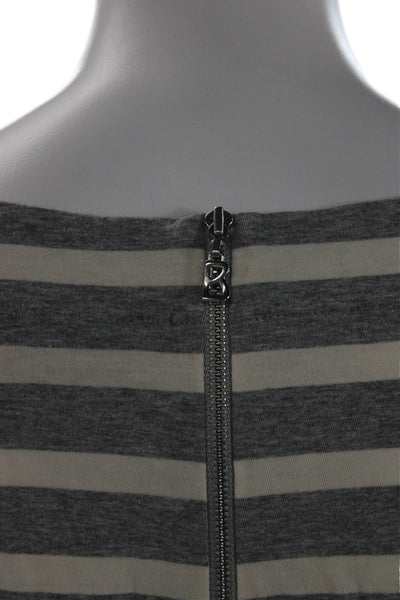 Bogner Women Striped Gray Cotton Basic Blouse 3/4 Sleeve Round Neck Zip Size 12
