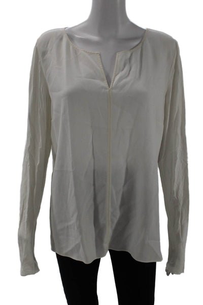 Elie Tahari Women V-Neck Long Sleeve Silk Blend Basic Blouse White Size L