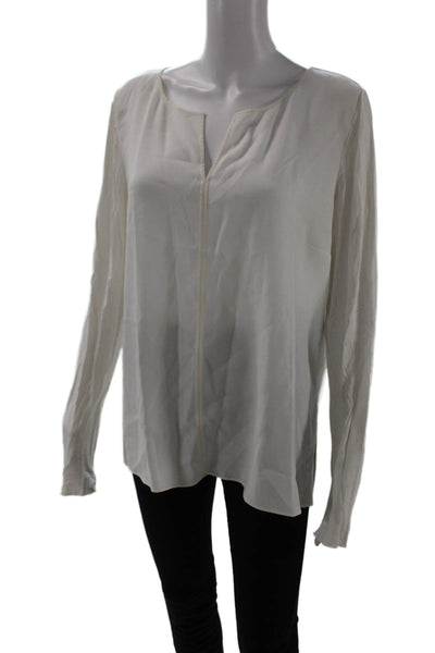 Elie Tahari Women V-Neck Long Sleeve Silk Blend Basic Blouse White Size L