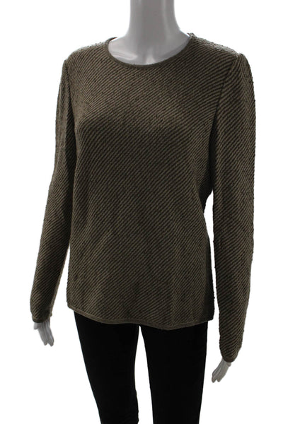 Valentino Boutique Unisex Brown Herringbone Wool Blend Pullover Sweater Size L