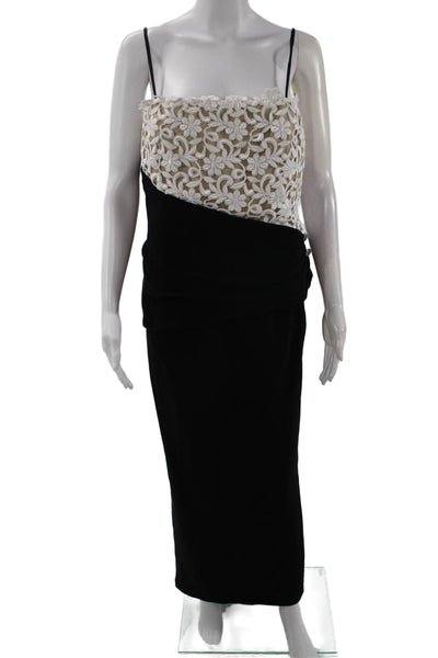 Rose Taft Couture Womens Black Floral Midi Gown Square Neck Sleeveless Size 10
