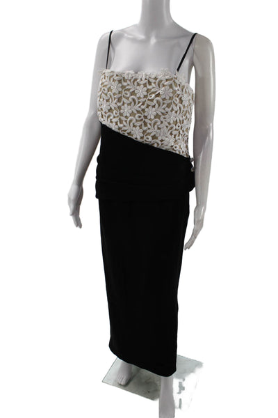 Rose Taft Couture Womens Black Floral Midi Gown Square Neck Sleeveless Size 10