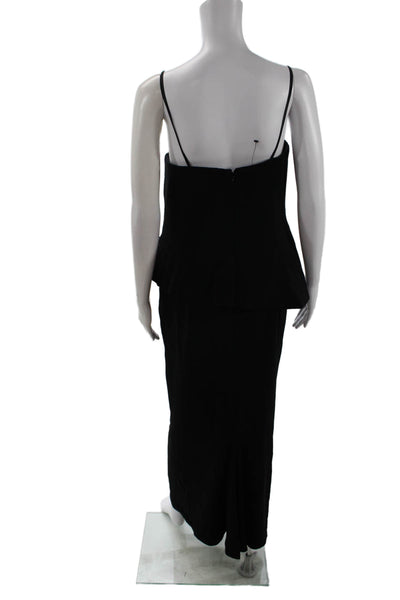 Rose Taft Couture Womens Black Floral Midi Gown Square Neck Sleeveless Size 10