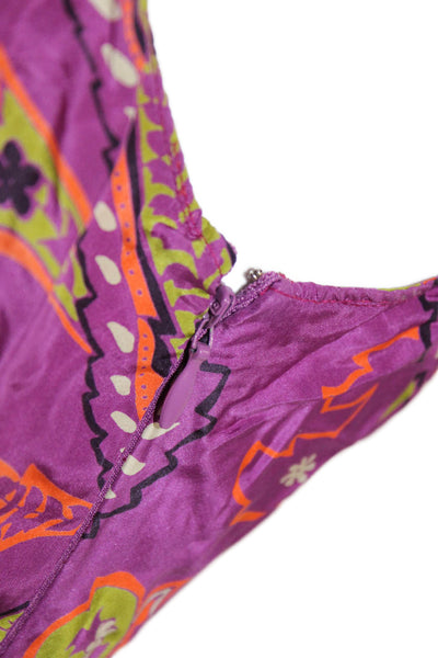 Etro Milano Womens Silk Paisley Slip Dress V-Neck Zip Sleeveless Size 44