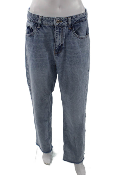 Zara Unisex Jeans Straight Wide Leg Blue 100% Cotton Mid Rise Size 30