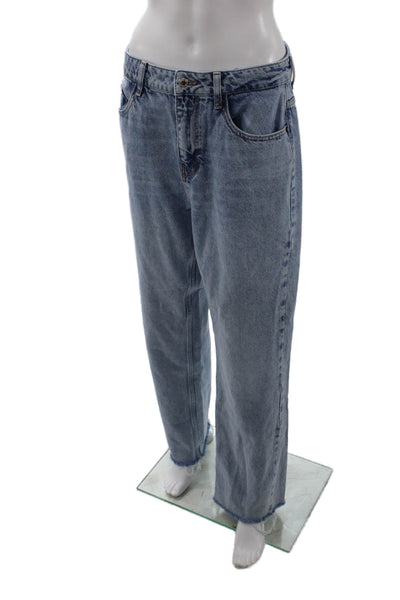 Zara Unisex Jeans Straight Wide Leg Blue 100% Cotton Mid Rise Size 30