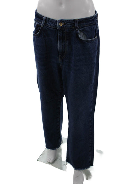 Zara Unisex Cropped Wide Leg Dark Blue Cotton Mid Rise Jeans Size 10
