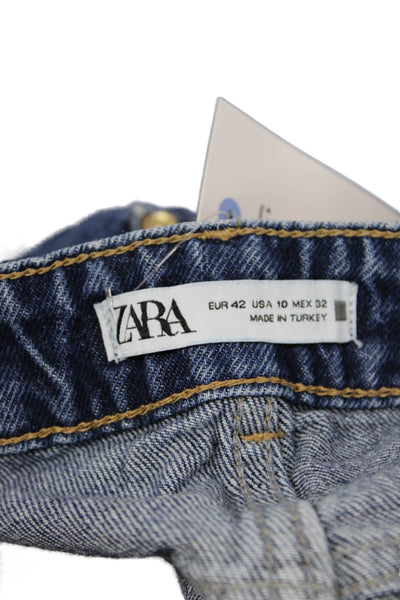 Zara Unisex Cropped Wide Leg Dark Blue Cotton Mid Rise Jeans Size 10