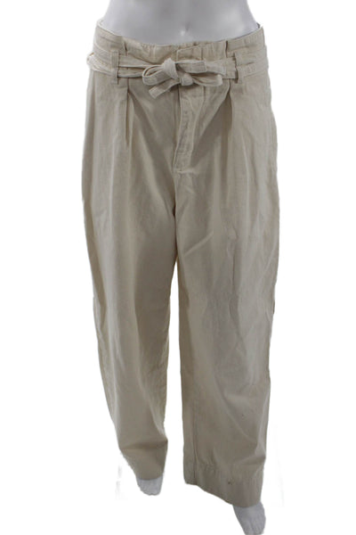 Zara Women Paperbag Pants Beige Cotton Drawstring Size M