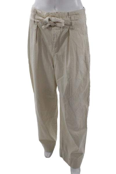 Zara Women Paperbag Pants Beige Cotton Drawstring Size M