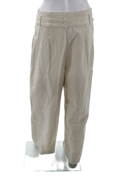 Zara Women Paperbag Pants Beige Cotton Drawstring Size M