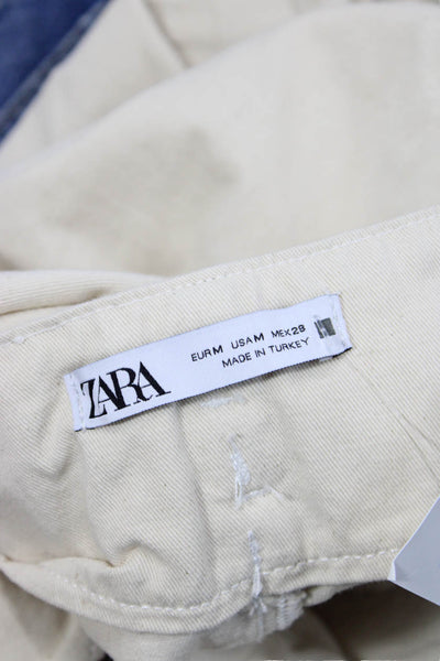 Zara Women Paperbag Pants Beige Cotton Drawstring Size M
