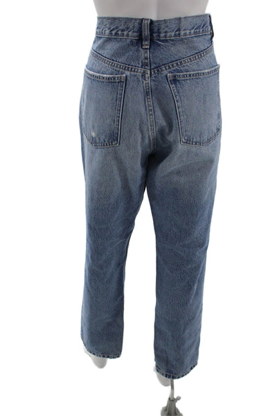Zara Women Mom Cropped Jeans Blue Cotton Mid Rise Inseam 30 Size 10