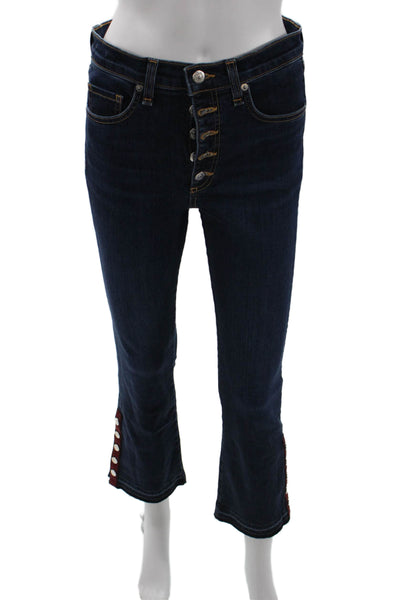 Veronica Beard Women Dark Blue Bootcut Cropped Jeans Mid Rise Button Size 27