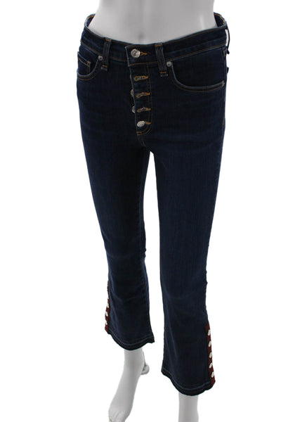 Veronica Beard Women Dark Blue Bootcut Cropped Jeans Mid Rise Button Size 27