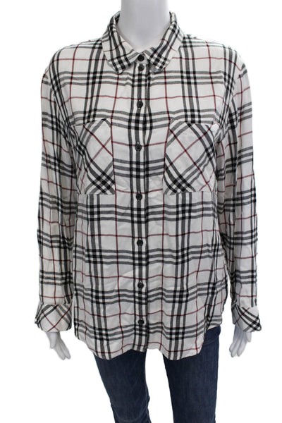 Sanctuary Womens Black Plaid Collared Rayon Button-Up Long Sleeve Size S