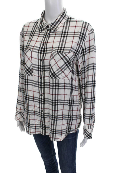 Sanctuary Womens Black Plaid Collared Rayon Button-Up Long Sleeve Size S