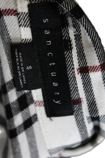 Sanctuary Womens Black Plaid Collared Rayon Button-Up Long Sleeve Size S