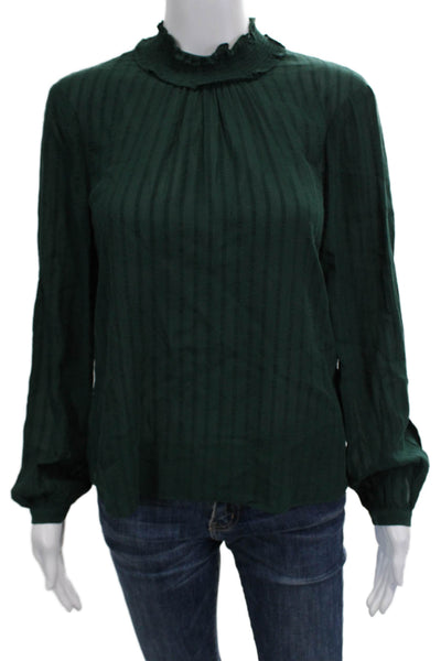 Whistles Womens Green Striped High Neck Button Long Sleeve Blouse Size S