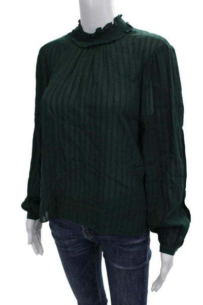 Whistles Womens Green Striped High Neck Button Long Sleeve Blouse Size S