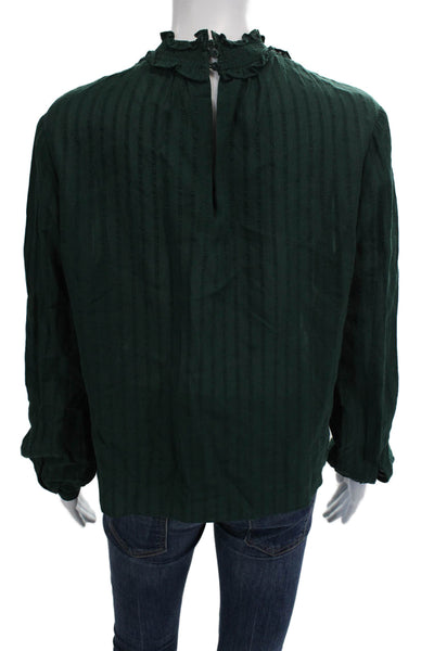 Whistles Womens Green Striped High Neck Button Long Sleeve Blouse Size S