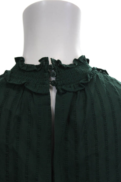 Whistles Womens Green Striped High Neck Button Long Sleeve Blouse Size S