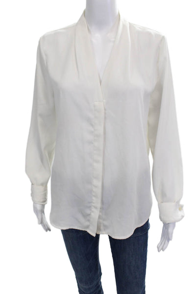 Halogen Women Basic White Long Sleeve Blouse Button Silk Blend Size M
