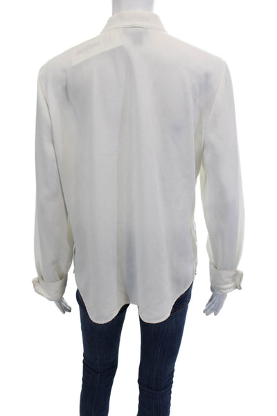 Halogen Women Basic White Long Sleeve Blouse Button Silk Blend Size M
