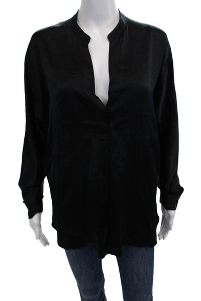 Vince Womens Black Silk Mock Neck Long Sleeve Basic Blouse Size S