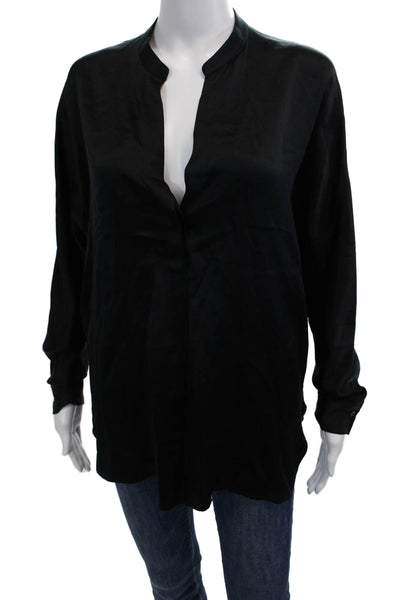 Vince Womens Black Silk Mock Neck Long Sleeve Basic Blouse Size S