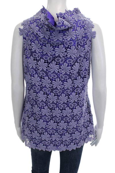 Elie Tahari Women Sleeveless Purple Floral High Neck Cotton Tunic Size M