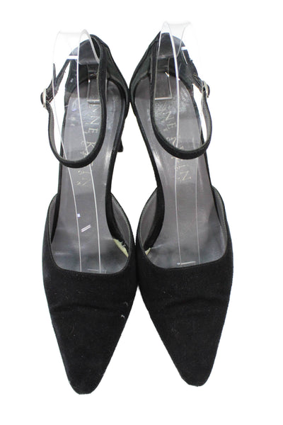Anne Klein Womens Suede Pointed Ankle Strap Heels Black Size 7M