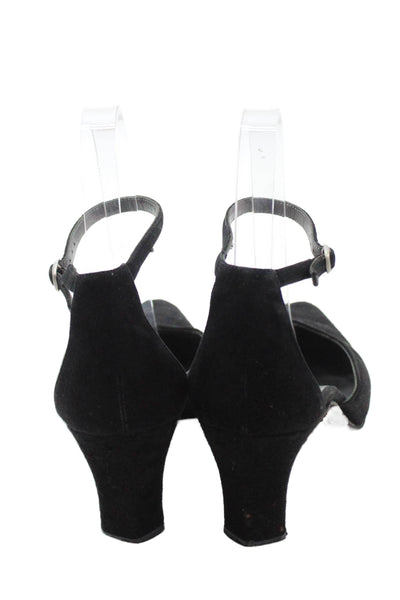 Anne Klein Womens Suede Pointed Ankle Strap Heels Black Size 7M