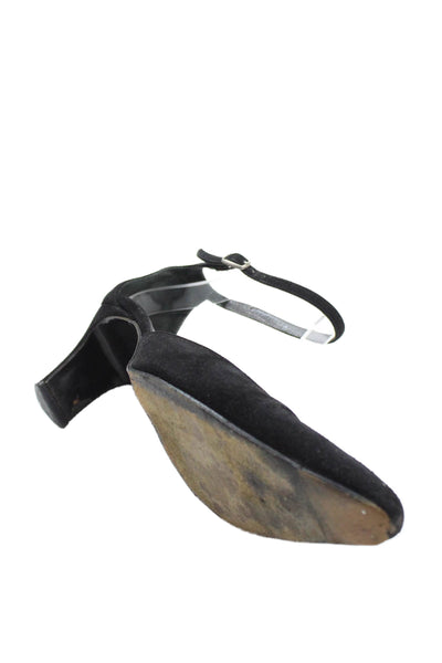 Anne Klein Womens Suede Pointed Ankle Strap Heels Black Size 7M
