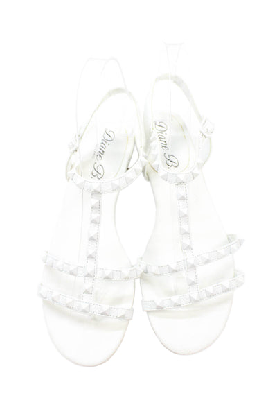 Diane B Womens Leather Studded Ankle Strap Sandals White Size 6.5