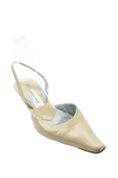 Bergdorf Goodman Womens Leather Pointed Toe Slingback Heels Beige Size 37 7