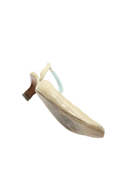 Bergdorf Goodman Womens Leather Pointed Toe Slingback Heels Beige Size 37 7