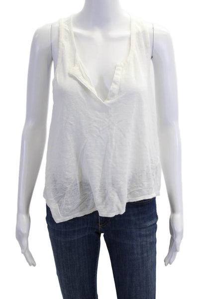 Vince Women Basic Linen V-Neck Sleeveless Tank White Size M