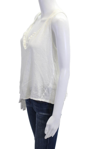 Vince Women Basic Linen V-Neck Sleeveless Tank White Size M