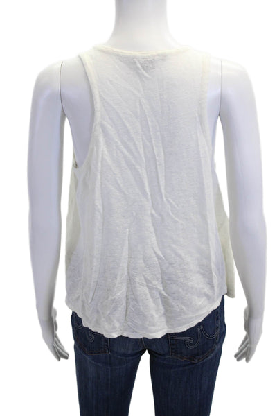 Vince Women Basic Linen V-Neck Sleeveless Tank White Size M