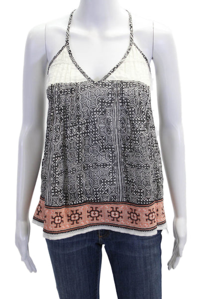 Joie Women Black Geometric V-Neck Camisole 100% Cotton Bohemian Size 2XS
