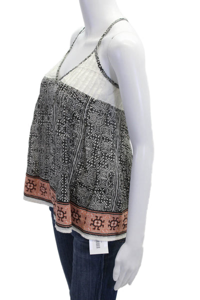 Joie Women Black Geometric V-Neck Camisole 100% Cotton Bohemian Size 2XS