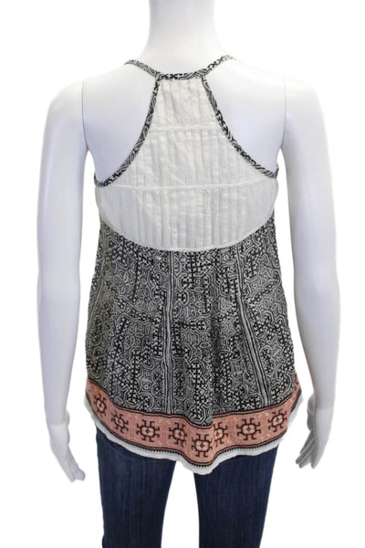 Joie Women Black Geometric V-Neck Camisole 100% Cotton Bohemian Size 2XS