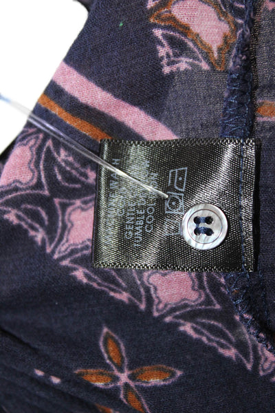 Xirena Women Tunic Dark Blue Paisley V-Neck Long Sleeve 100% Cotton Size L