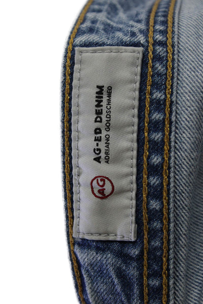 AG Mens Cropped Straight Jeans Light Blue 100% Cotton Button Fly 90s Size 34
