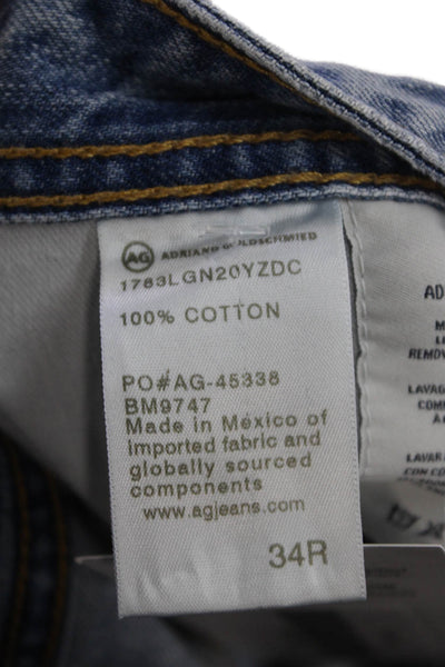 AG Mens Cropped Straight Jeans Light Blue 100% Cotton Button Fly 90s Size 34