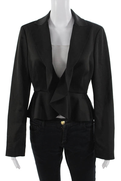 BCBG Max Azria Womens Long Sleeve Open Front Peplum Blazer Black Size M