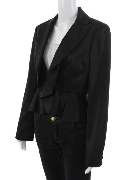 BCBG Max Azria Womens Long Sleeve Open Front Peplum Blazer Black Size M
