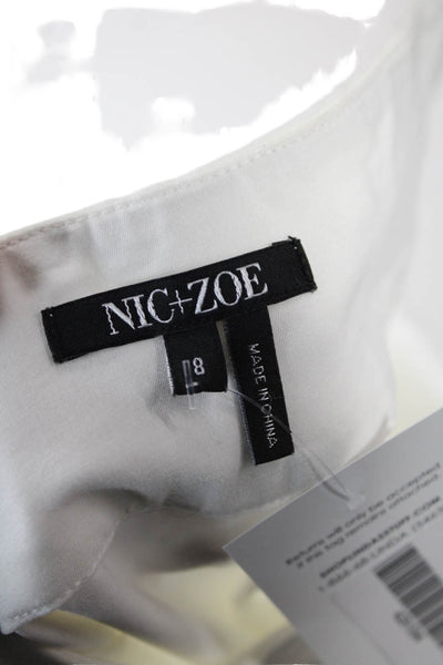 Nic + Zoe Womens Ankle Dress Pants White Zip Rayon Cotton Size 8